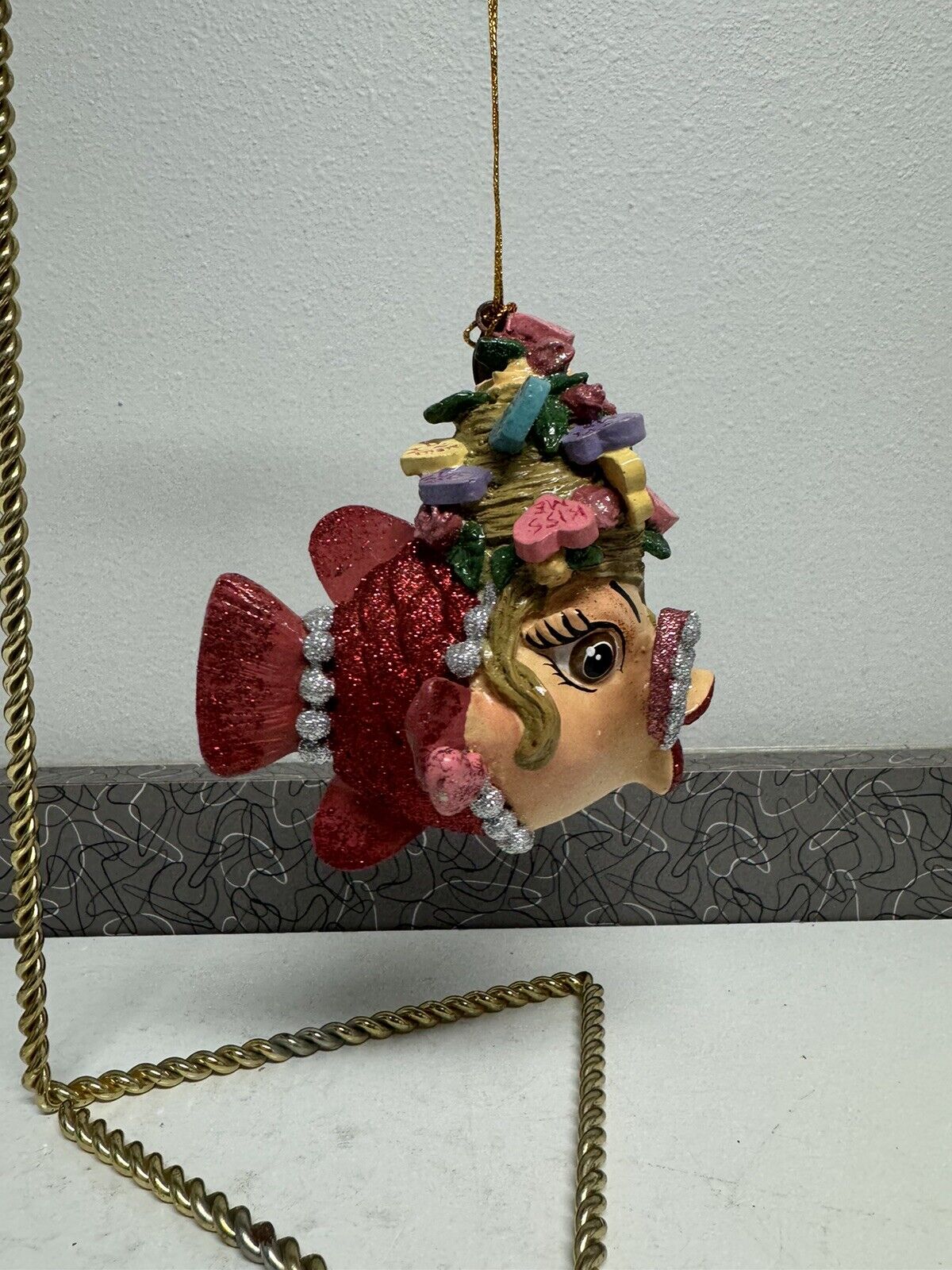 Katherines Collection 4”Conversation Hearts Valentine Lady Kissing Fish Ornament