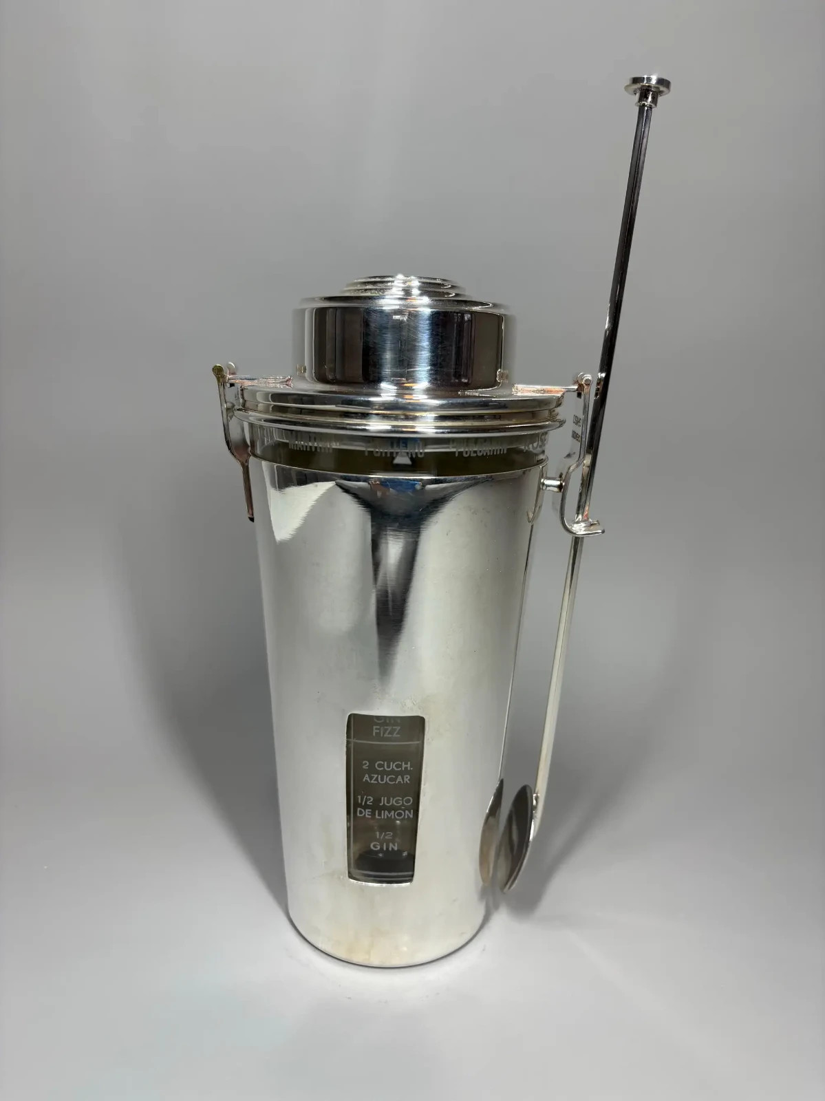 'The Barman' Art Deco recipe Cocktail shaker by Ghiso circa 1930