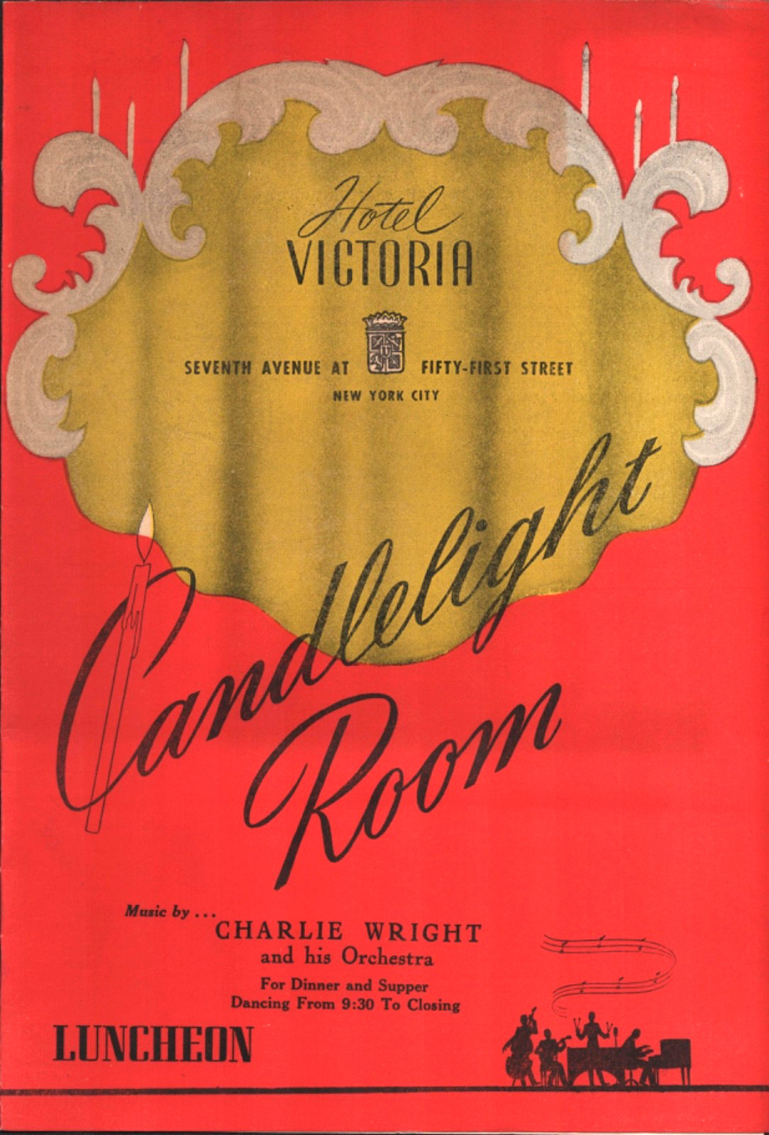1948 Hotel Victoria In The Candlelight Room Vintage Luncheon Menu New York City