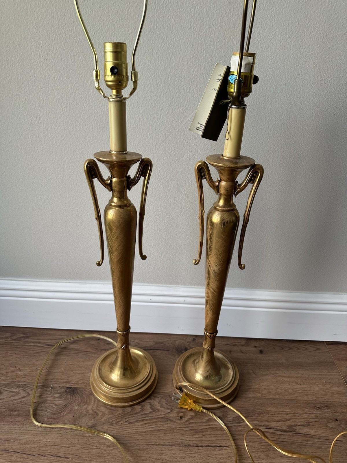 Vintage Cambridge Lamps Inc Brass Urn Table Pair Neoclassical Revival MCM