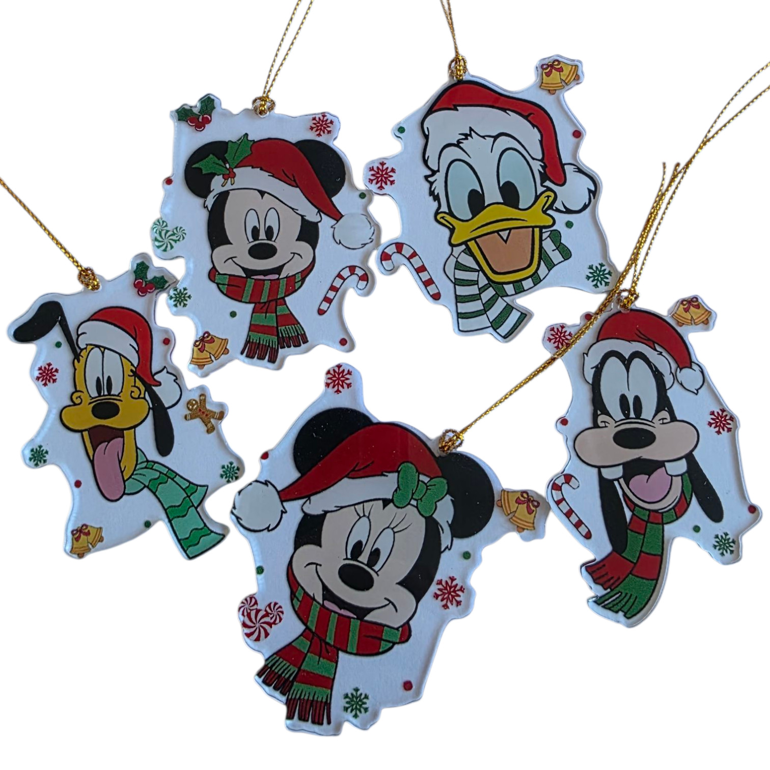 Five Vintage Clear Lucite Disney Character Christmas Tree Hanging Ornaments