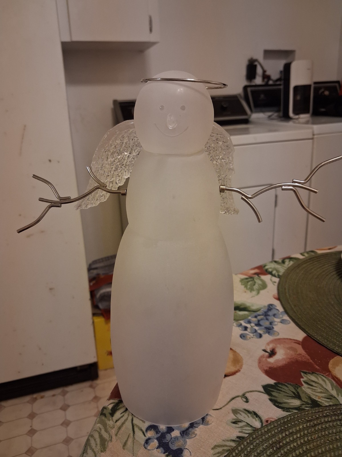 Vintage  Frosted Acrylic Snowman Angel W/magnetic Arms Hollow 