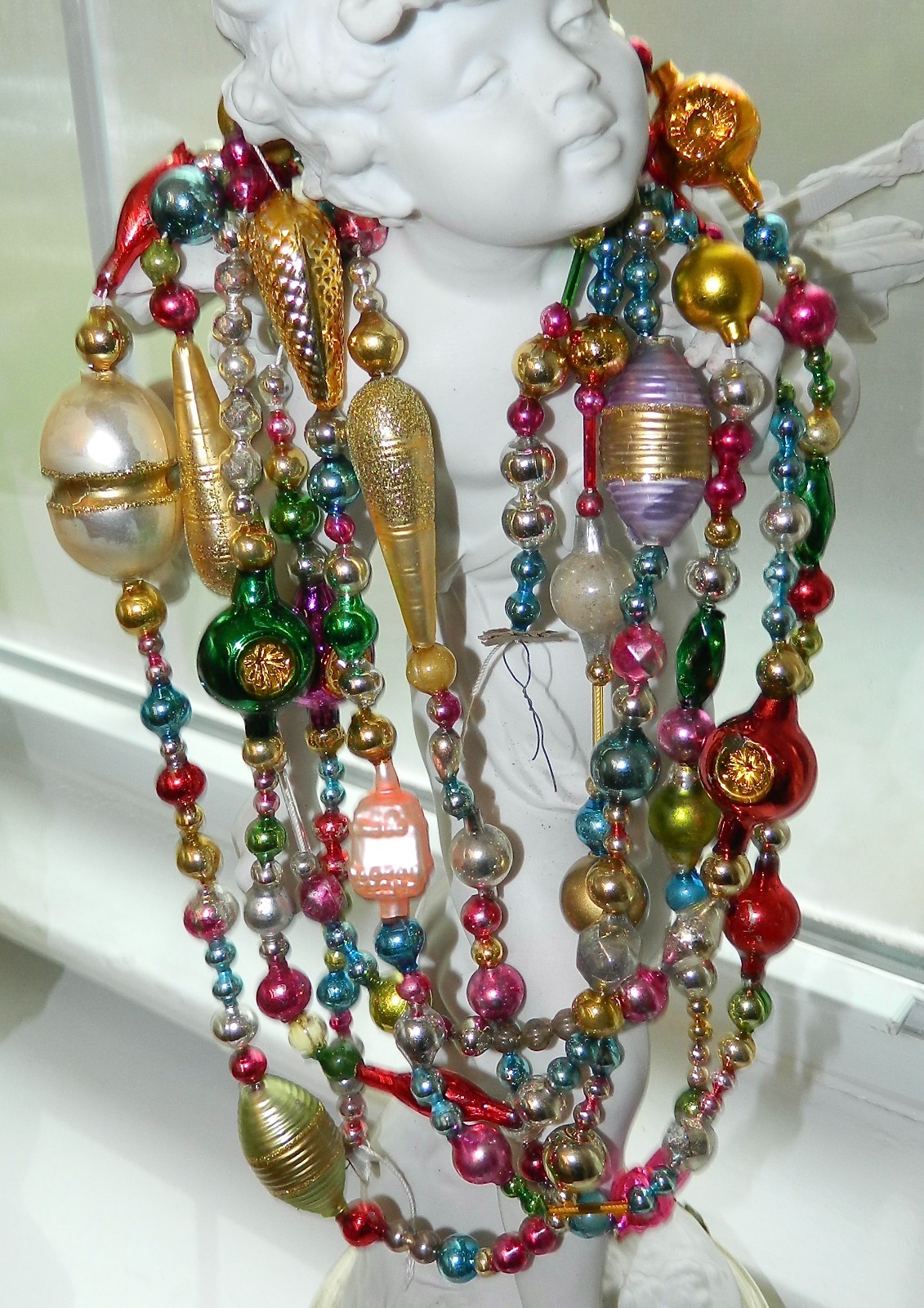 Vintage CZECH & Antique MERCURY GLASS Christmas BEAD Garland ORNAMENT 11 FT