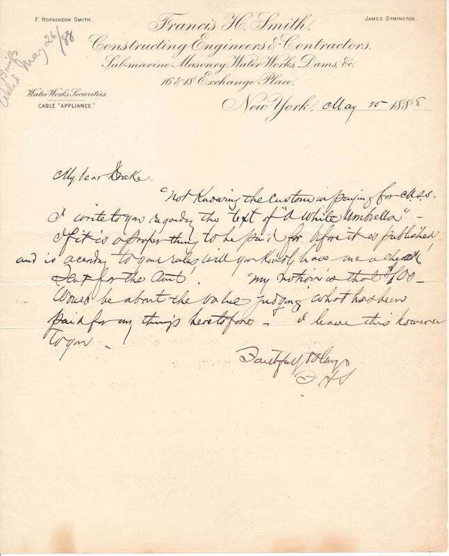 F Hopkinson SMITH / Autograph Letter Signed