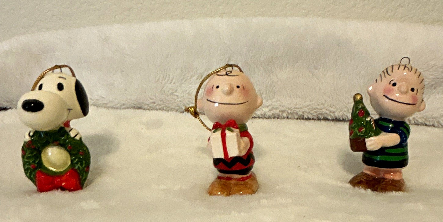 Vintage 1970s Peanuts Snoopy Charlie Brown Linus Christmas Ornaments Japan Set 3