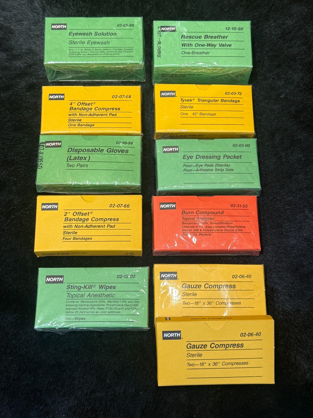 Vintage NORTH First Aid Kit Refills NOS Bandages Eyewash Burn Gauze Rescue 11pcs