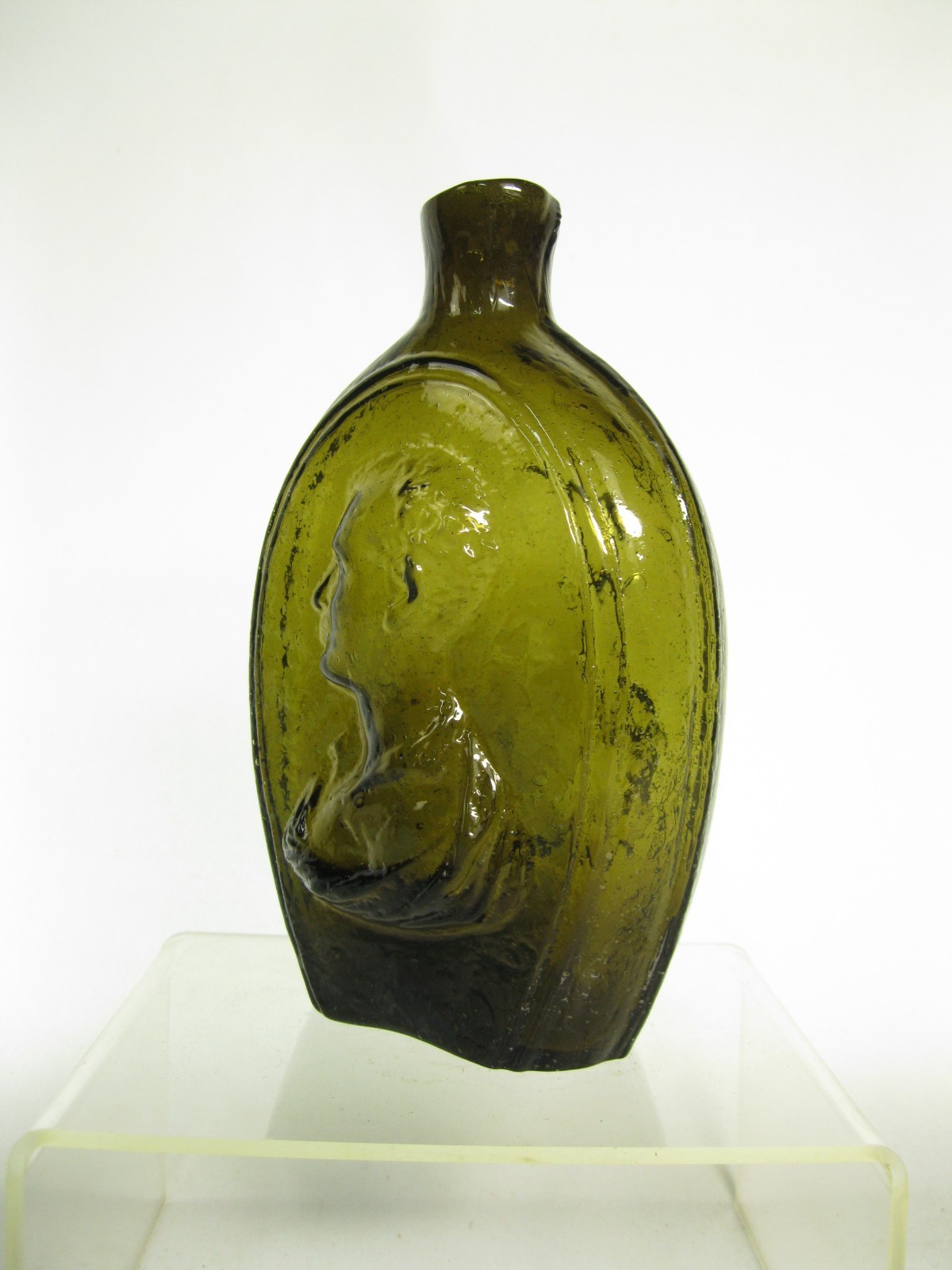 Gorgeous Green GI-114 Webster / Clay Open Pontil Sheared Lip Half Pint Flask