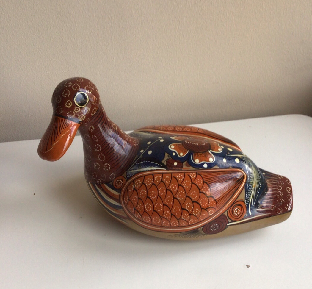 Folk Art Ceramic Mexico Tonalá Hand painted Large Duck Home Decor