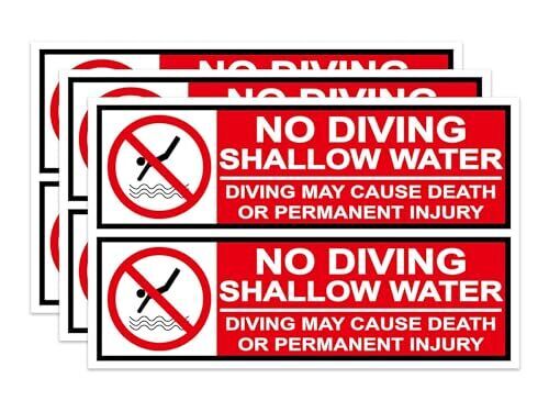 No Diving Stickers Labels Shallow Water 3 x 10 Inch NO DIVING Adhesive 