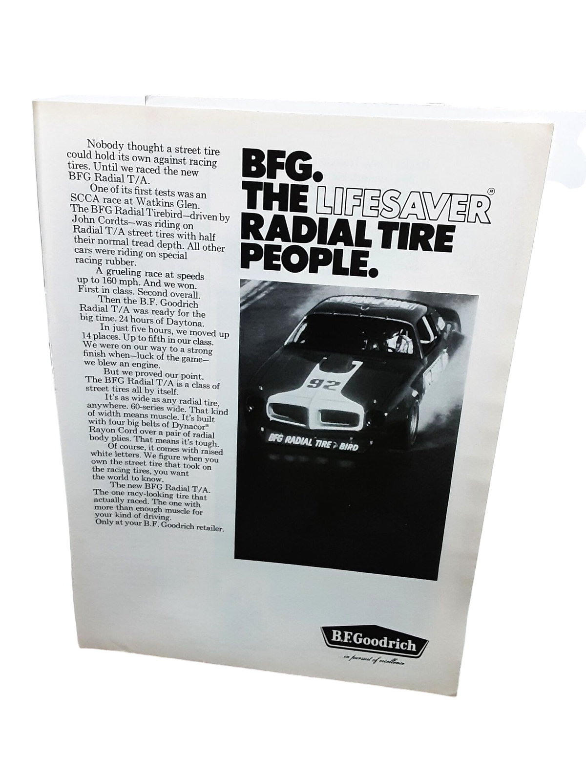 1971 BF Goodrich Tires John Cordts Tirebird Watkins Glen Original Print Ad vinta