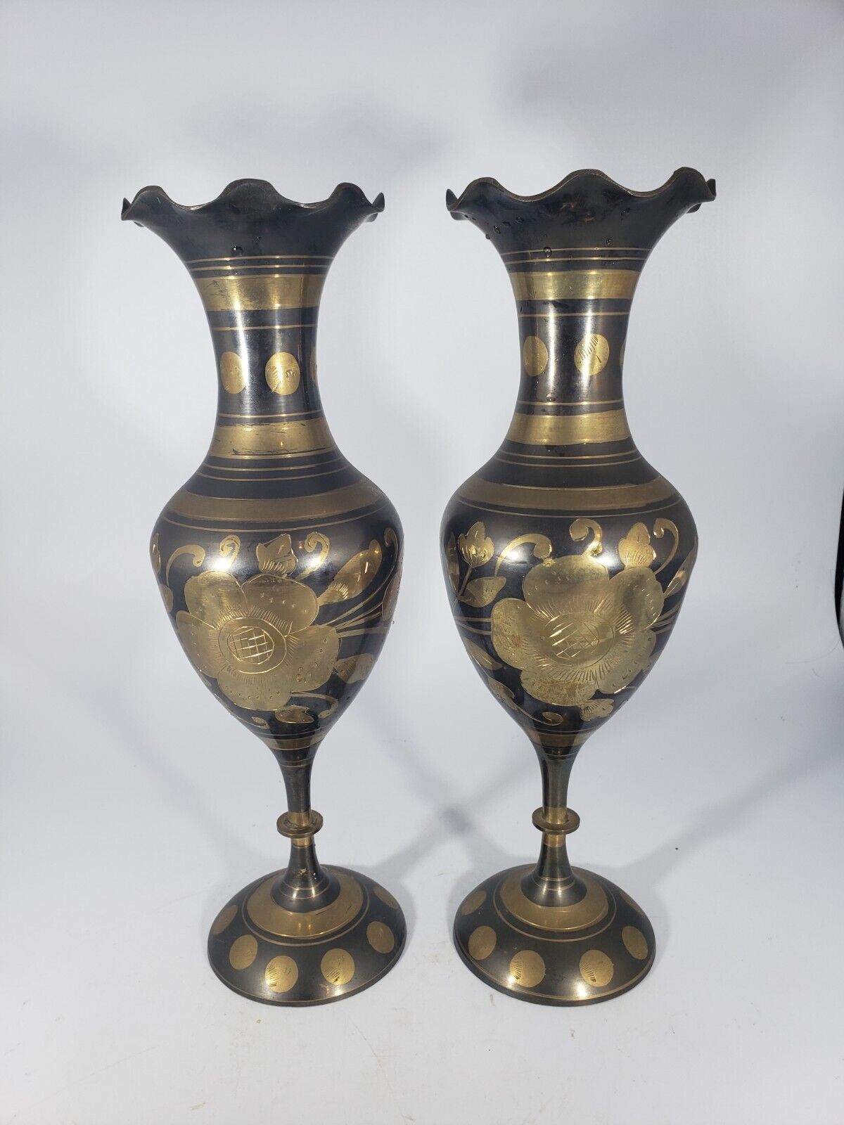 Lacquered Brass Vases Etched Made In INDIA 