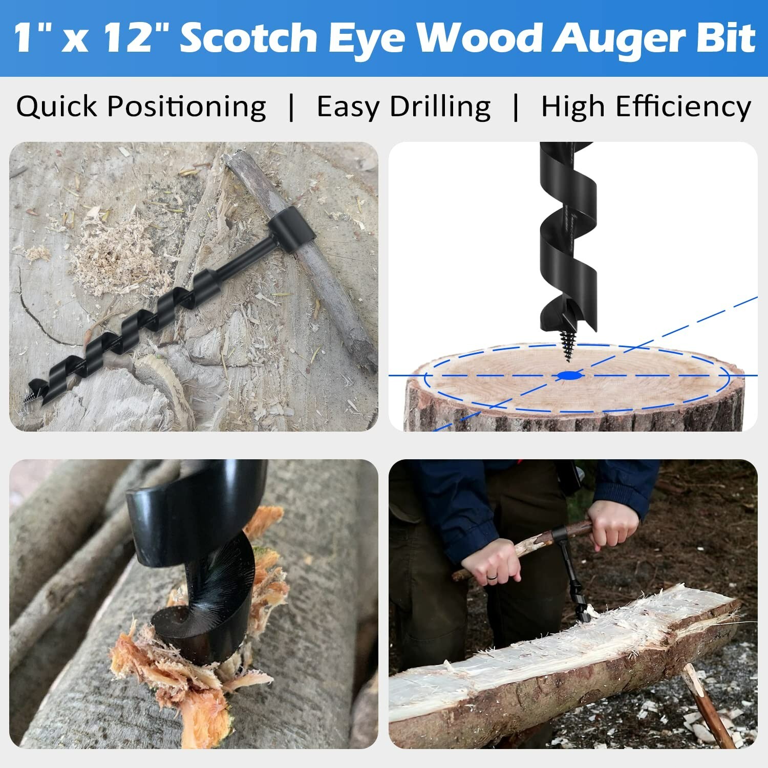 1″x11″ Bushcraft & Carpentry & Camping Tool Scotch Eye Wood Auger Drill Bit//