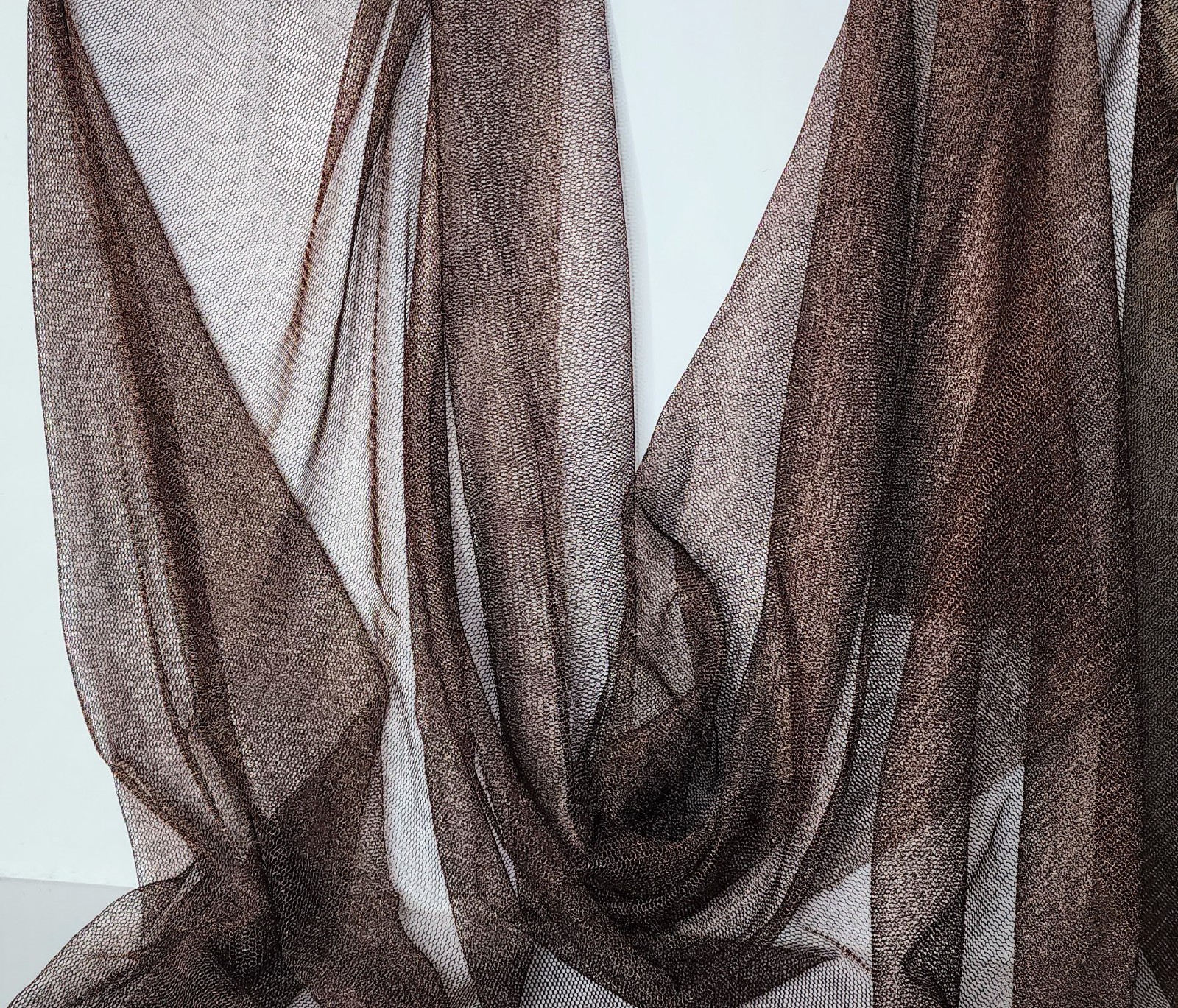 Vintage French Metallic Bronze Brown Couture Tulle Net Lace Fabric 63x43