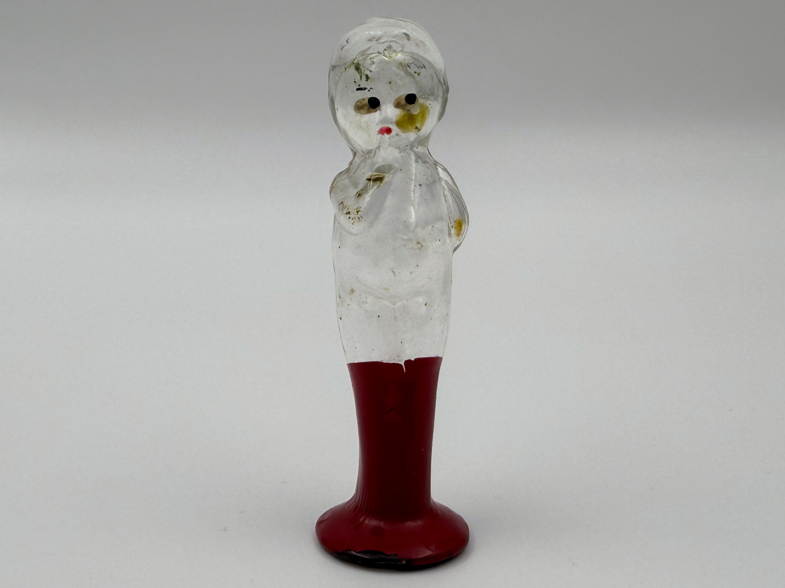 Kewpie Frozen Charlie Side Eye Painted Glass Candy Container 3 inches Shy Boy