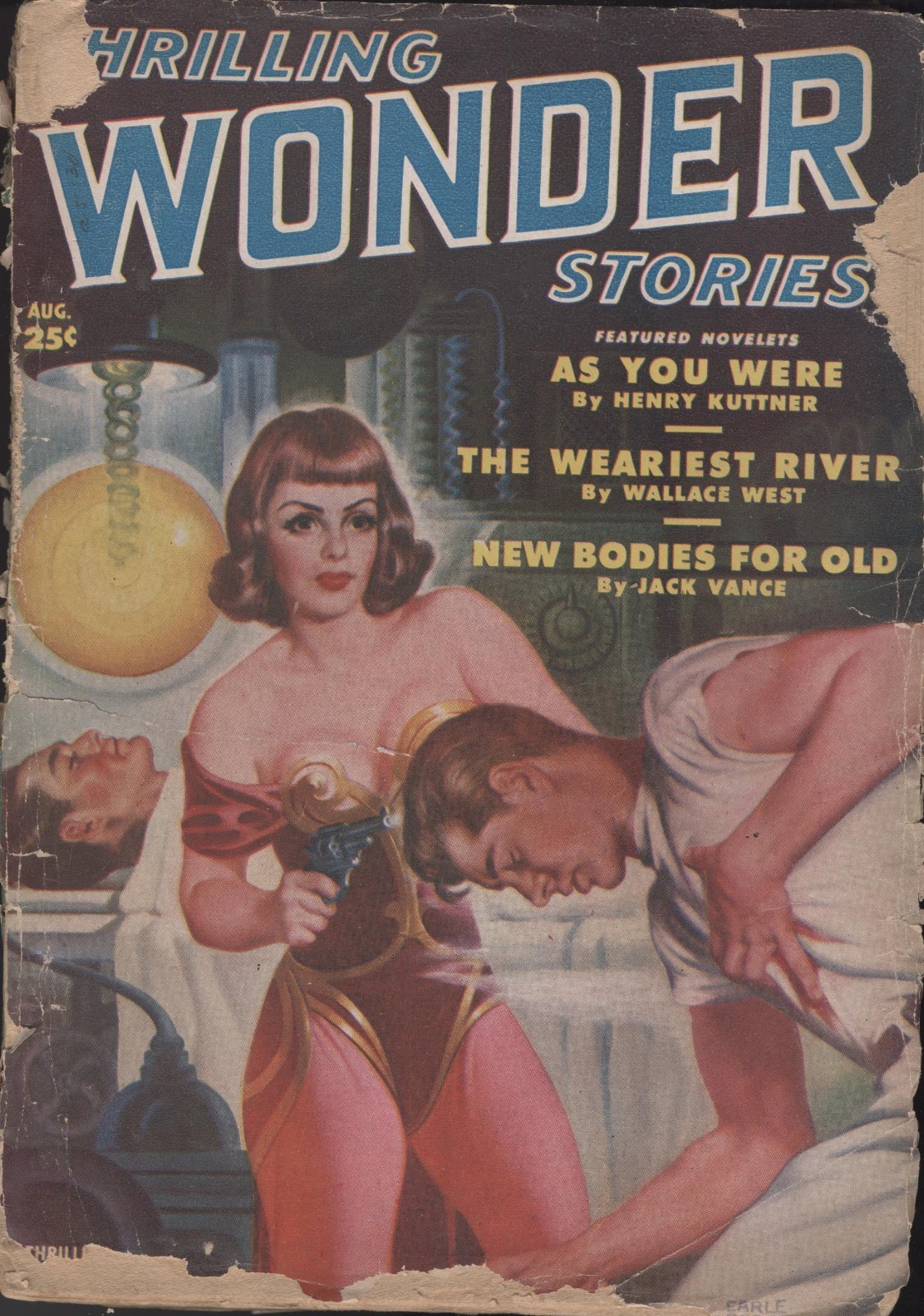 THRILLING WONDER STORIES, August 1950 Bergey cover nippled chick Hubbard story THRILLING WONDER STORIES, August 1950 Bergey cover nippled chick Hubbard story
