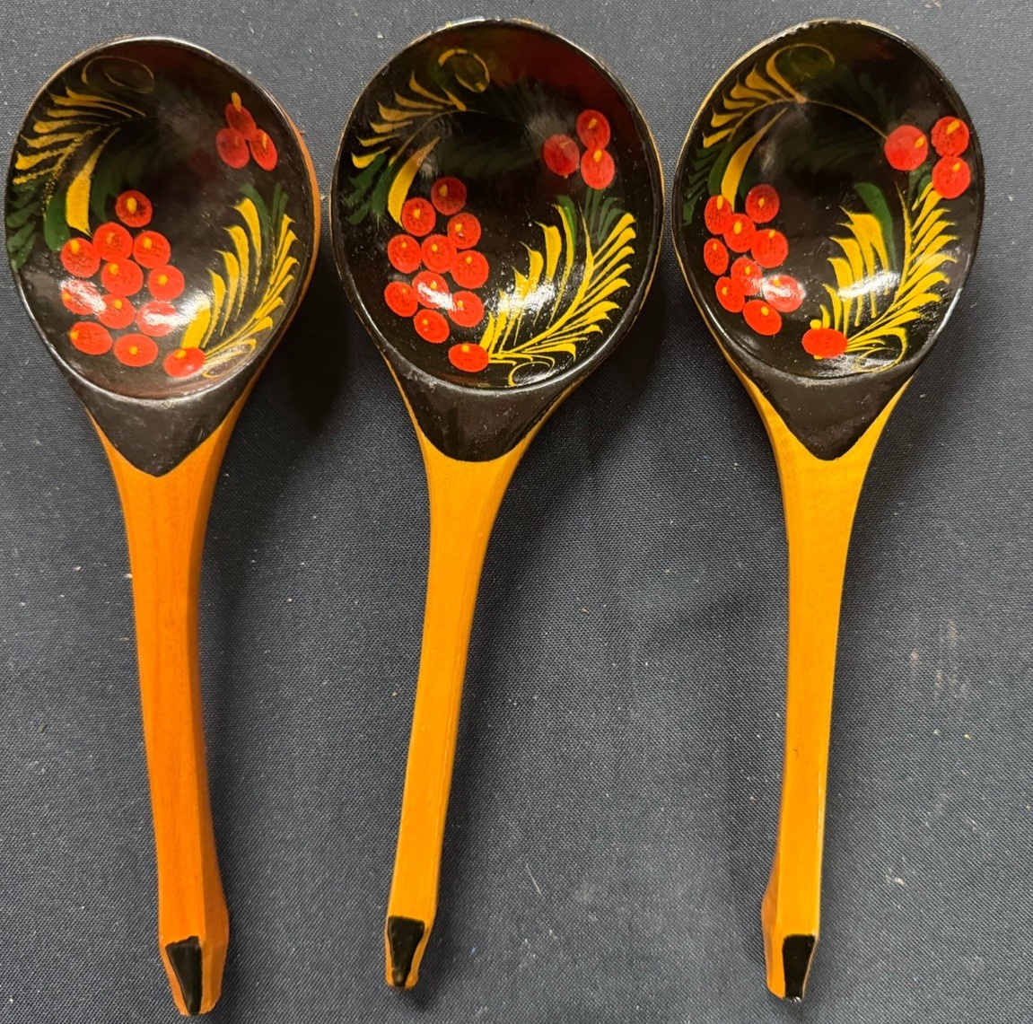 Unique Vintage Set Of 3 KHOKHLOMA Russian Folk Art Wooden Spoons Handpainted