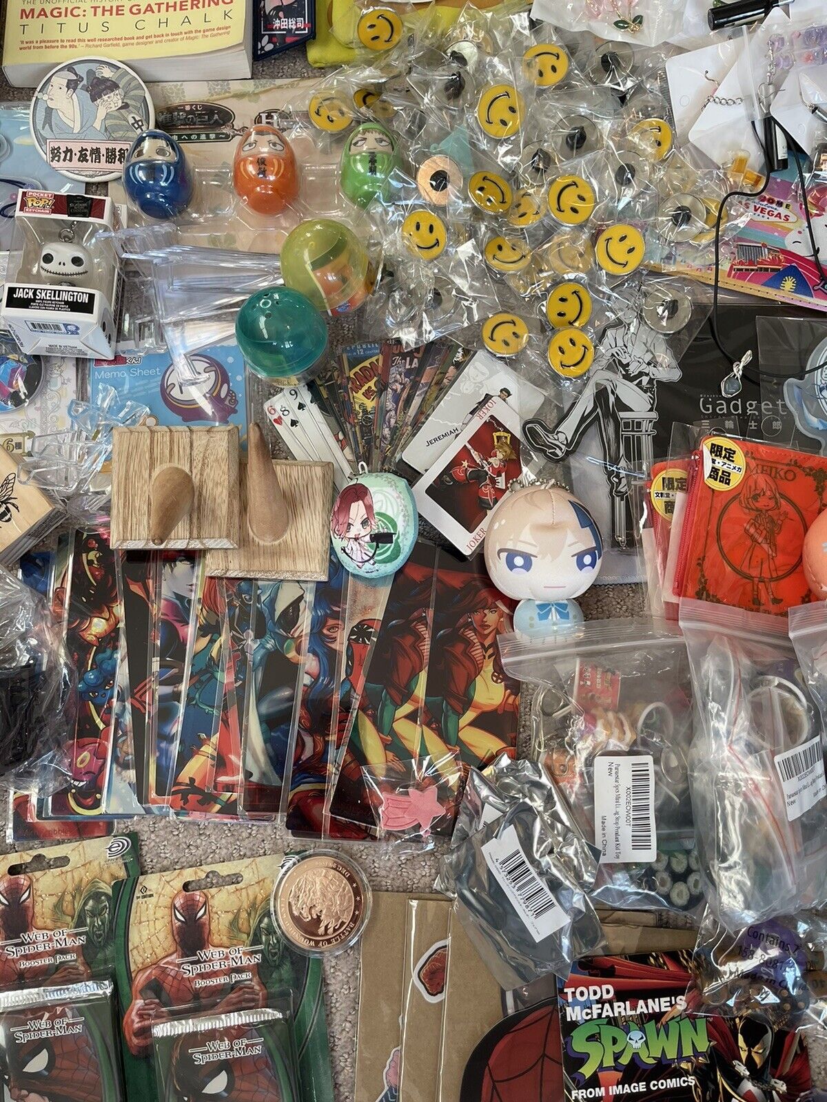 Junk Drawer Flea Market Reseller Lot Jewelry Keychains Buttons Cards Toys