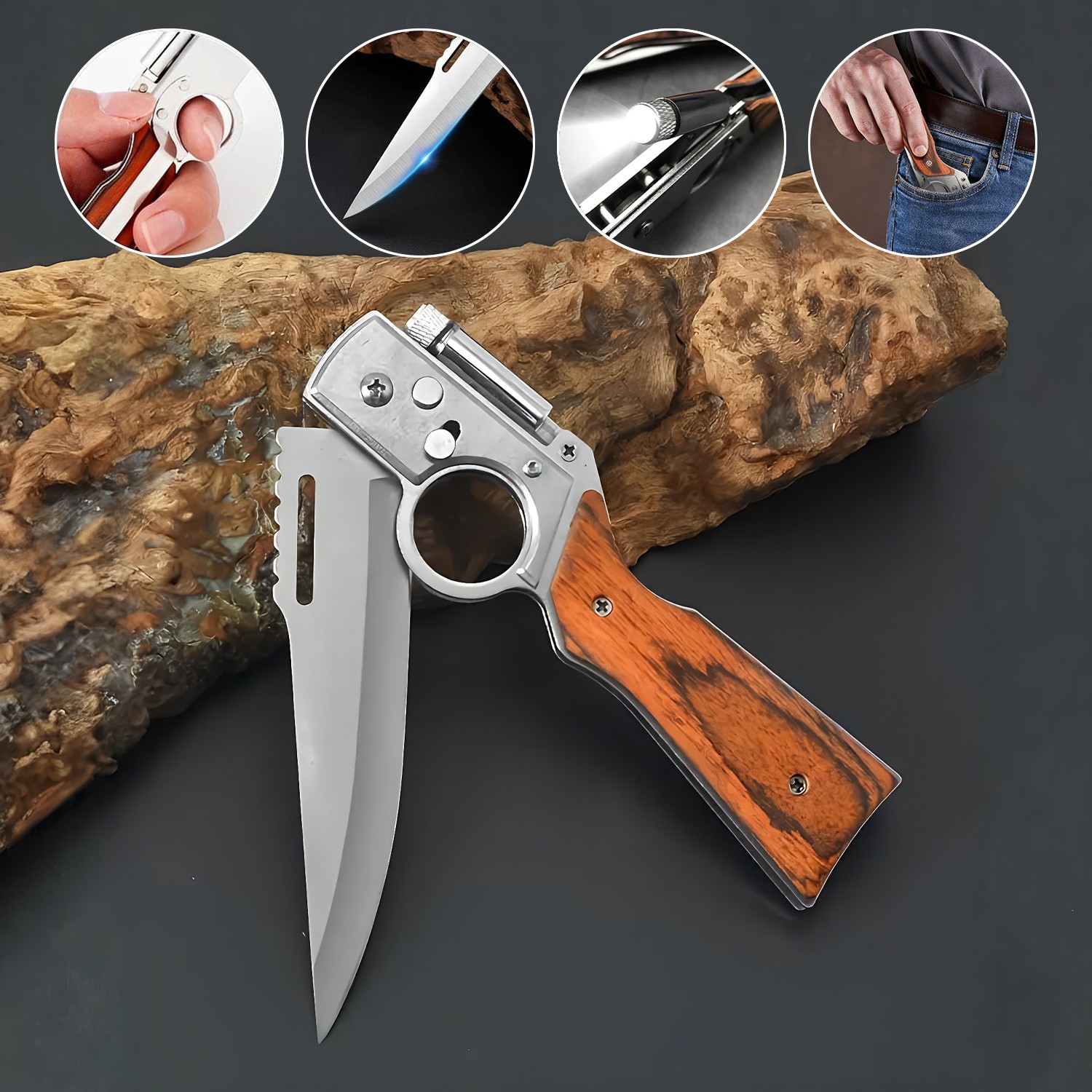 10 inch AK47 Manual Open Folding Pocket Knife With LED Light , Stainless Steel 10 inch AK47 Manual Open Folding Pocket Knife With LED Light , Stainless Steel