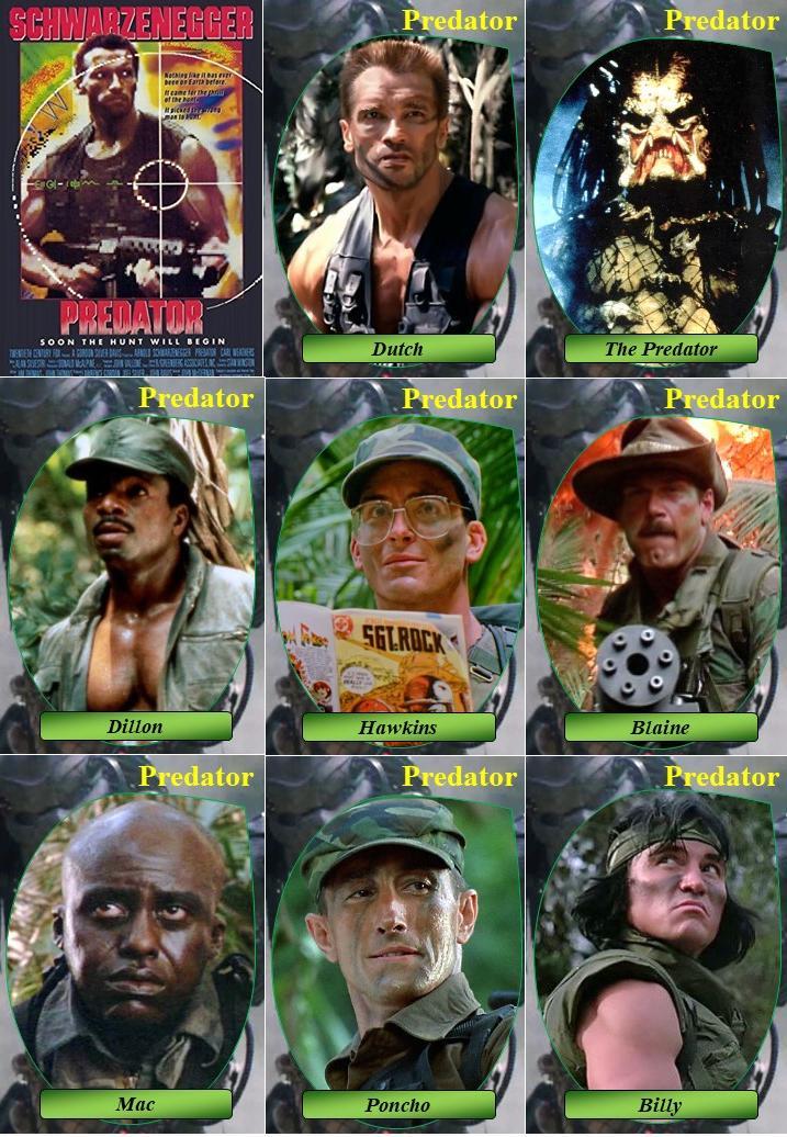 Predator (1987) movie trading cards. Schwarzenegger Weathers Landham Ventura