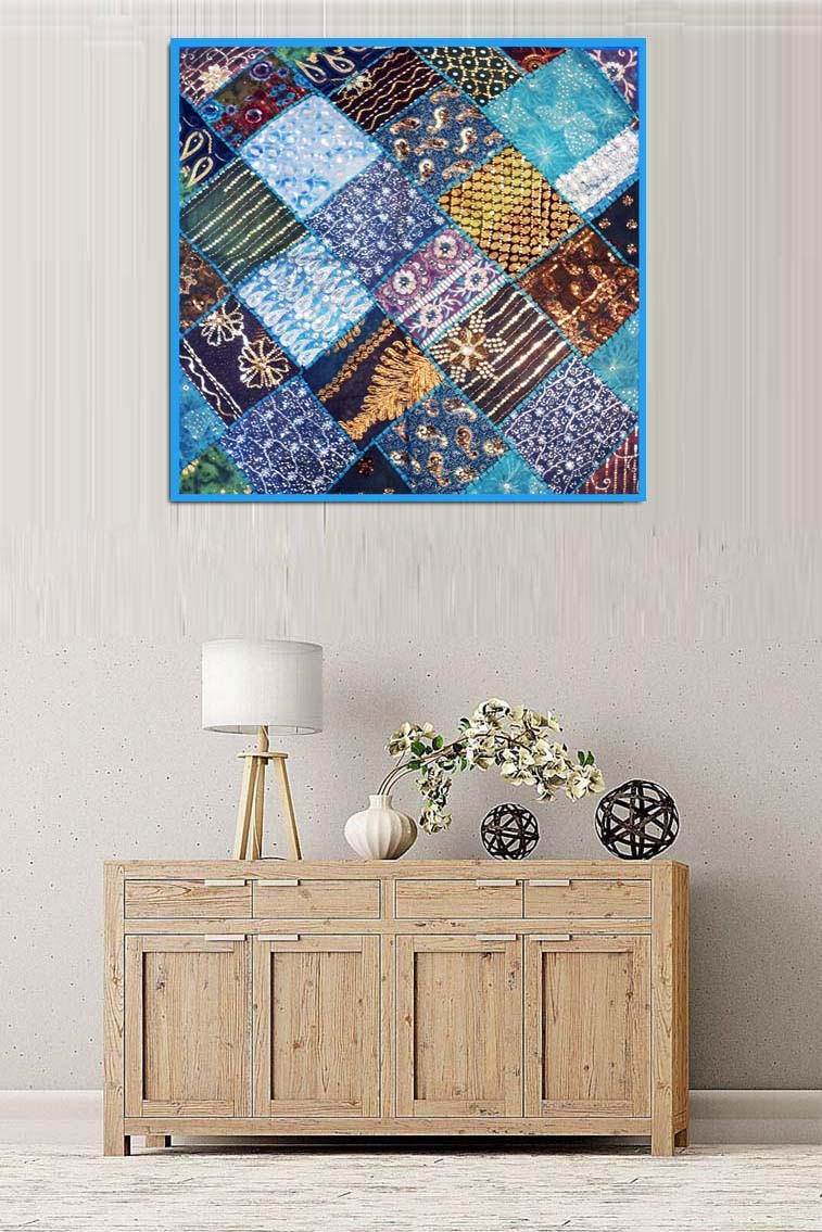 HAND EMBROIDERED INDIA ETHNIC ART DÉCOR VINTAGE BEADED WALL HANGING TAPESTRY 40\