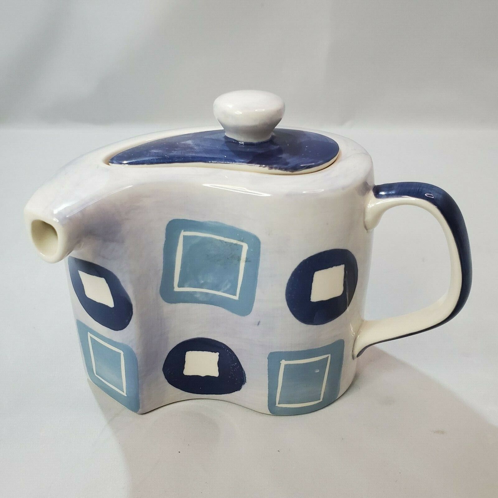 Herman Dodge and Son Curved Teapot Hand Painted Mid Century Geometric Shapes 
