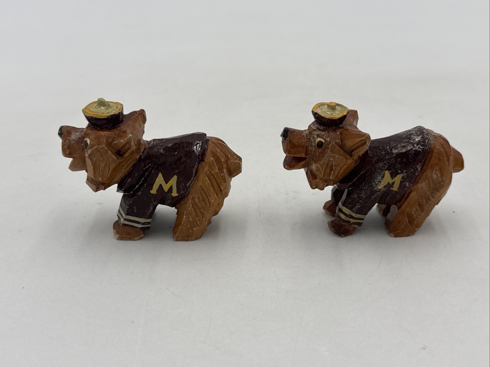 Vintage, Anri 1950's Wooden University of Montana Grizzly Mascot 2.5” Pair RARE