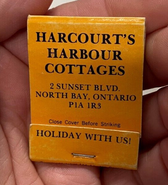 Vintage Harcourts Harbour Cottages Matchbook North Bay Ontario Gas & Oil Fishing