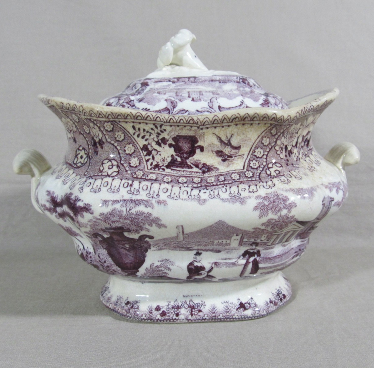 Antique Enoch Wood and Sons Purple Transferware Sugar Bowl with Cover
