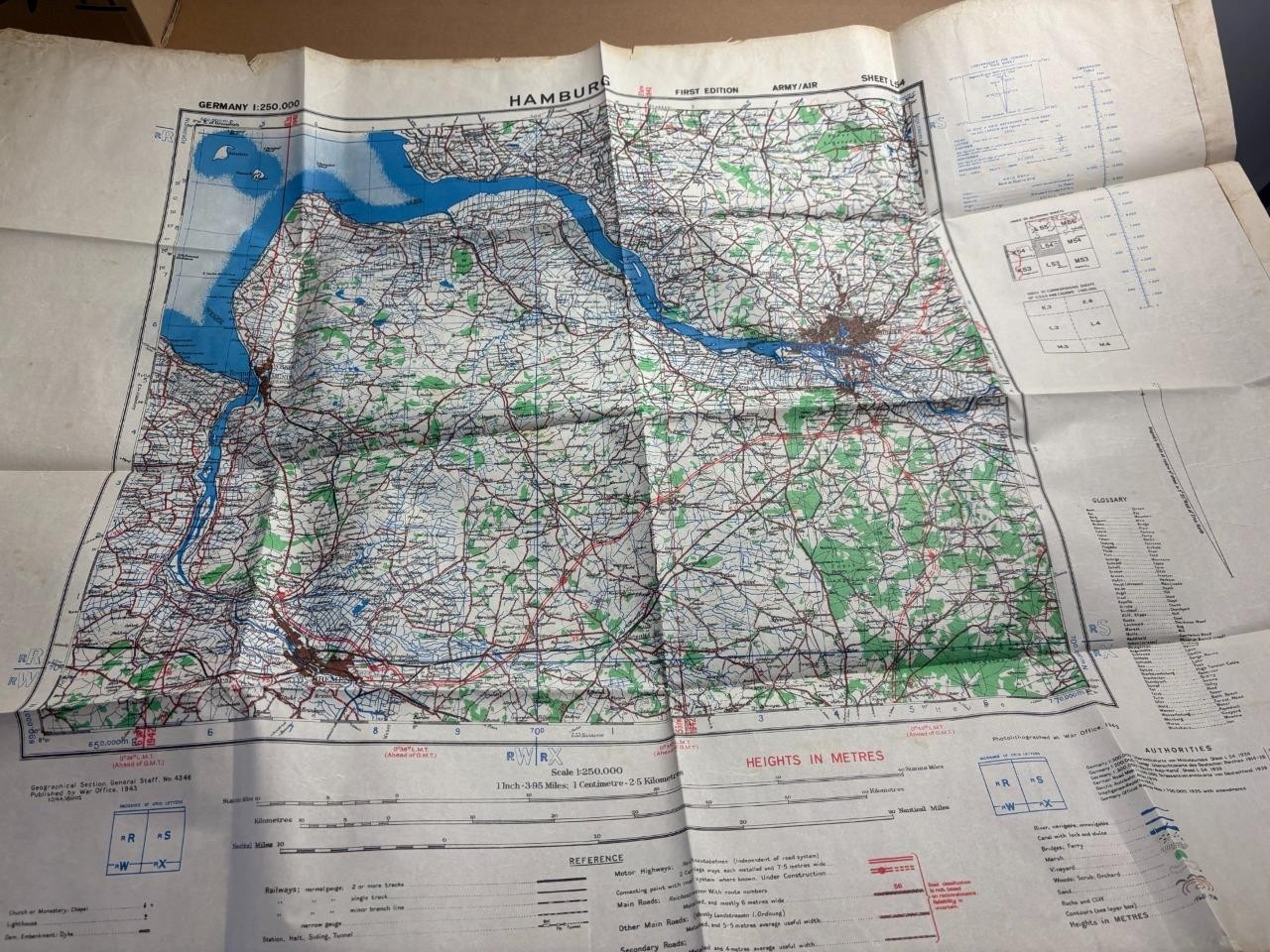 Hamburg Bremen Germany WWII Map GSGS Sheet 1:250,000 Army/Air War Office 1943