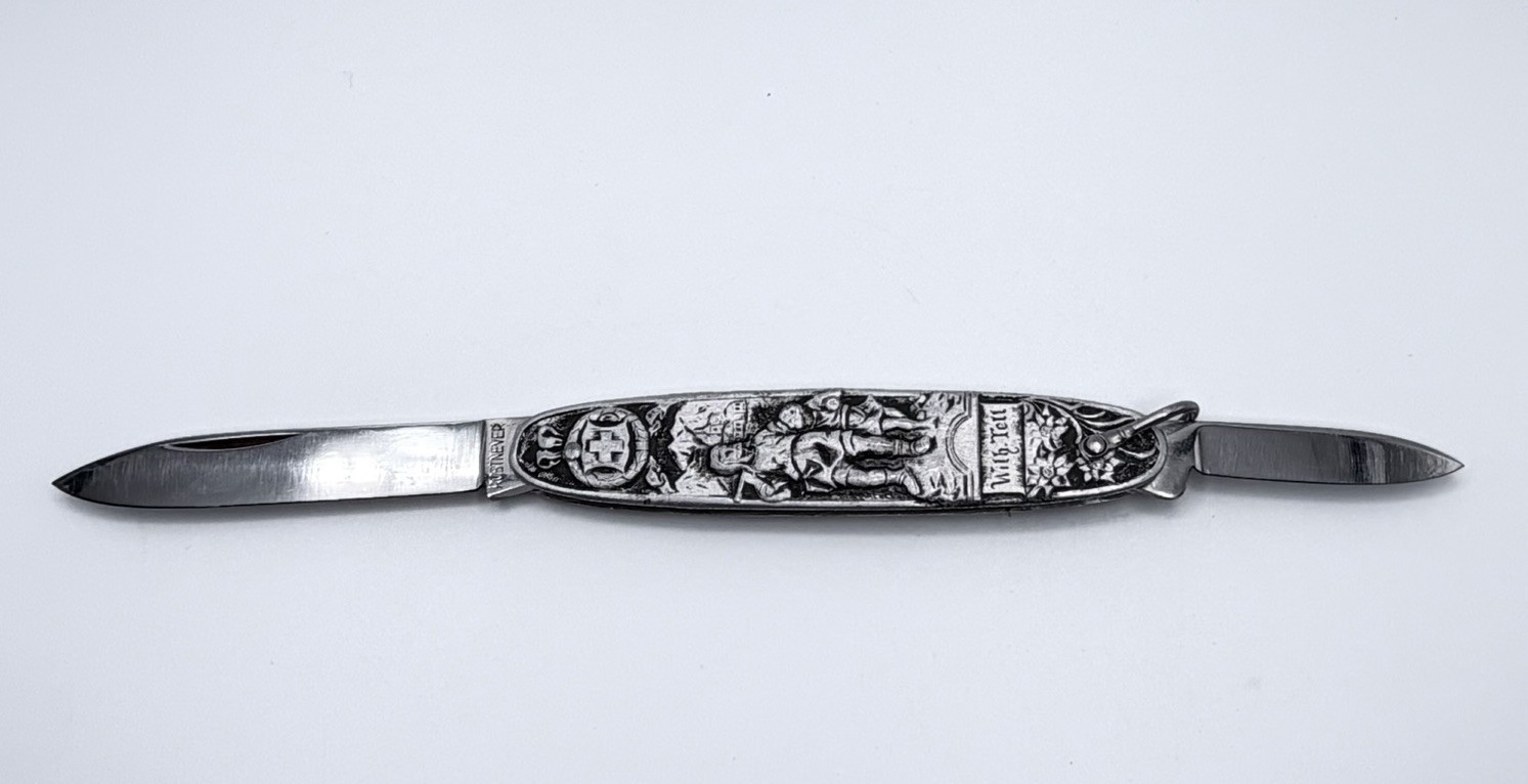 Vintage Swiss Repoussé 2-Blade Pocket Knife – William Tell & Lion of Lucerne