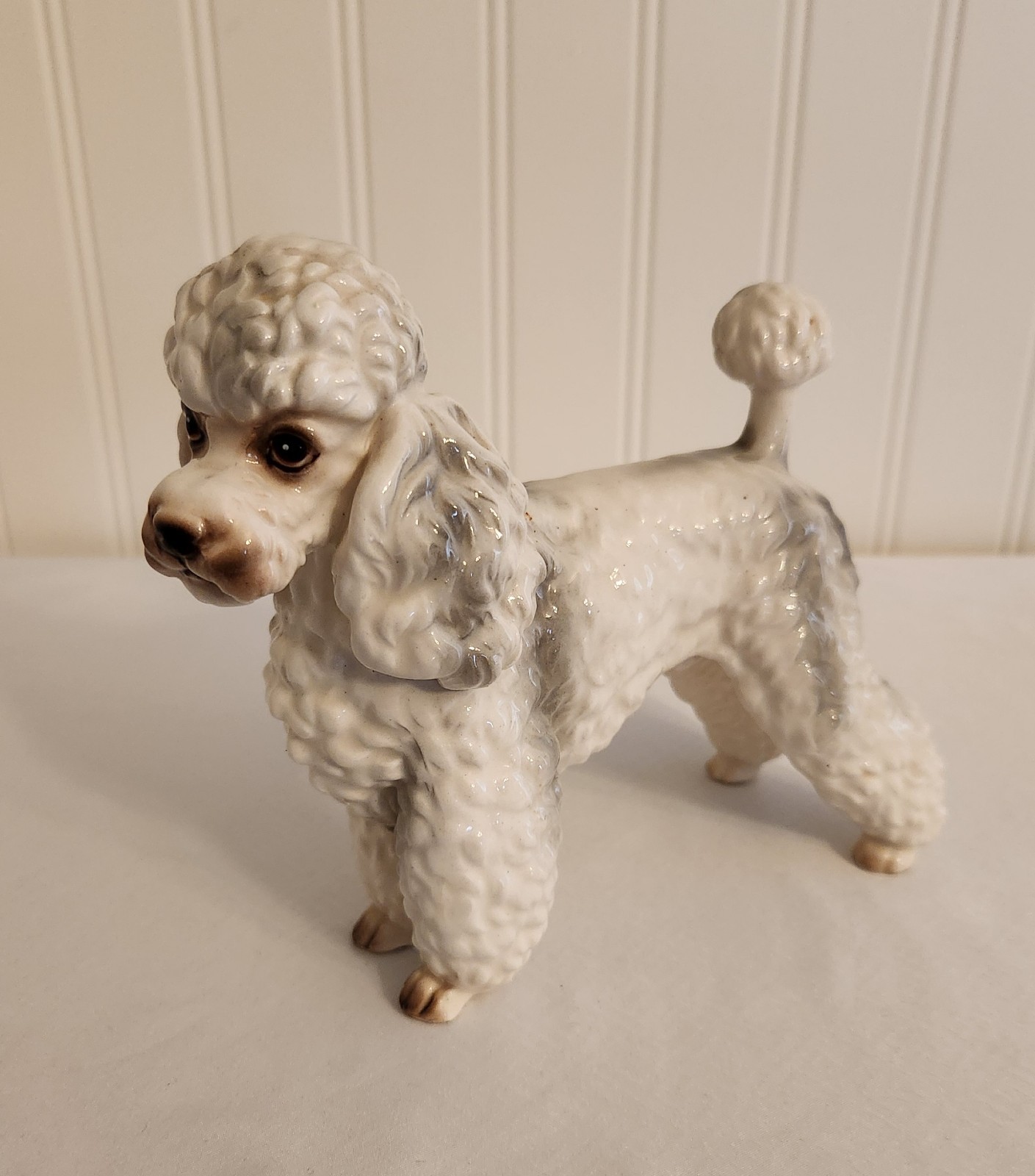 Vintage Lefton White Touches Of Gray Poodle Puppy Dog Figurine Standing 6” Tall Vintage Lefton White Touches Of Gray Poodle Puppy Dog Figurine Standing 6” Tall