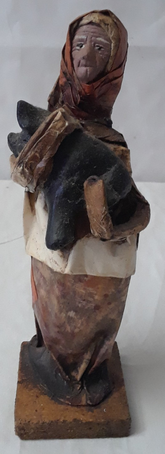 Vintage Woman Holding Animal Pig Paper Mache Mexican Folk Art Figurine 8\