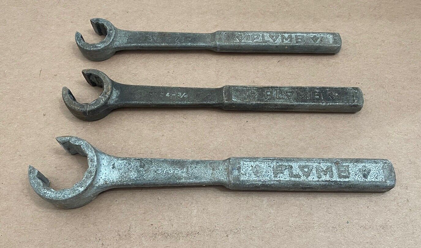 Vintage PLOMB Pebbled Handle Flare Nut Wrenches 1” 3/4” 5/8” USA Made PROTO