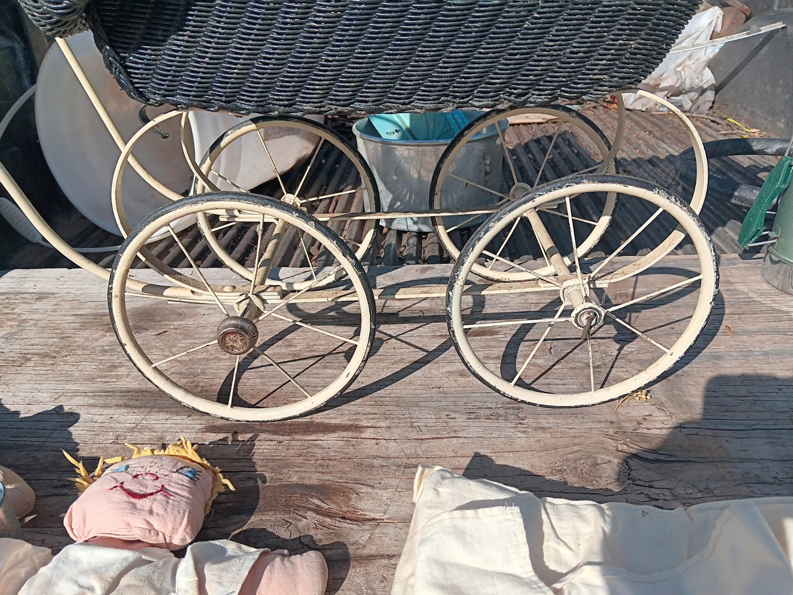 Vtg Victorian Heywood Wakefield Wicker Doll Carriage Stroller Adjustable Canopy