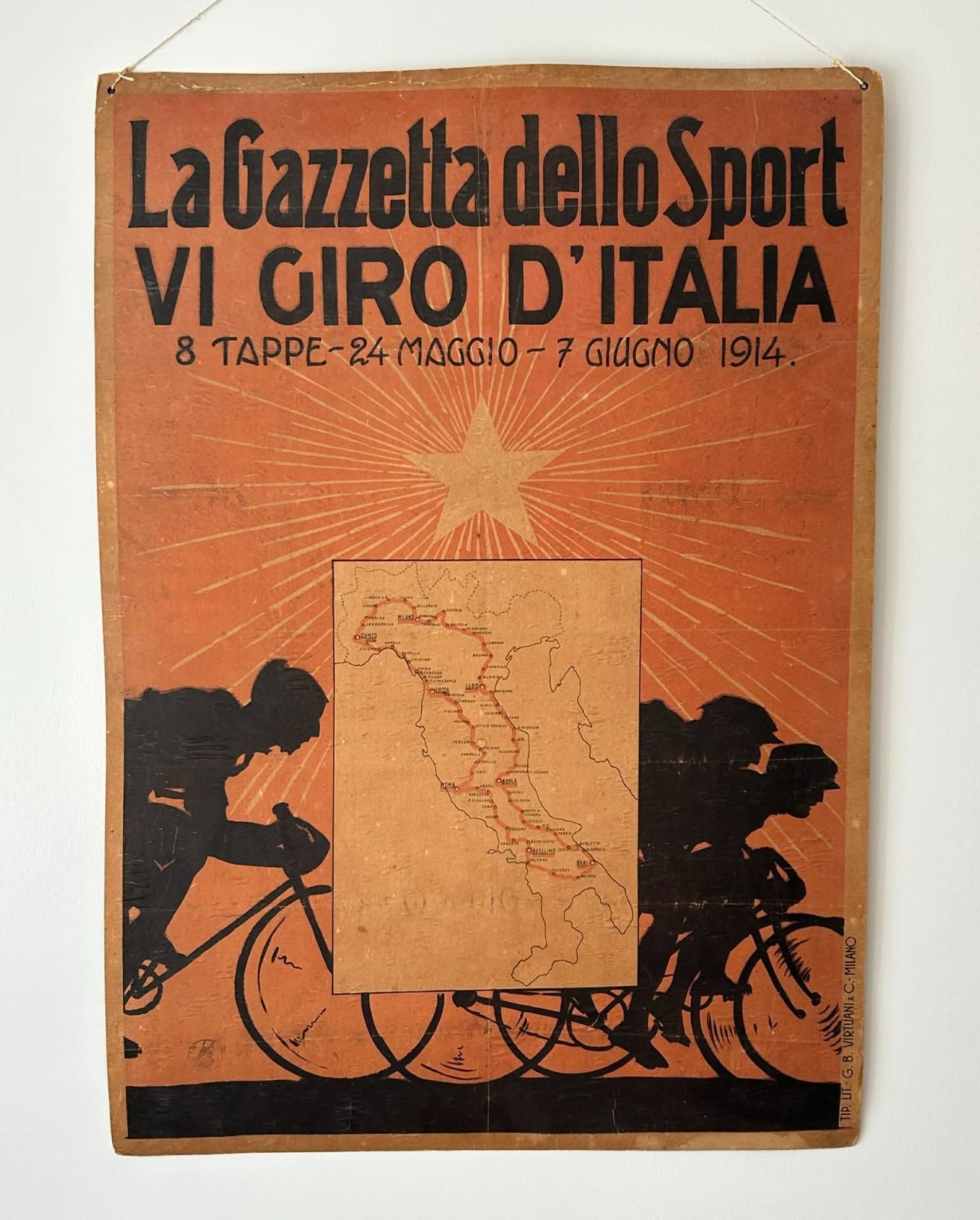RARE 1914 Giro d'Italia Cycling Bicycle Race Poster La Gazzetta dello Sport