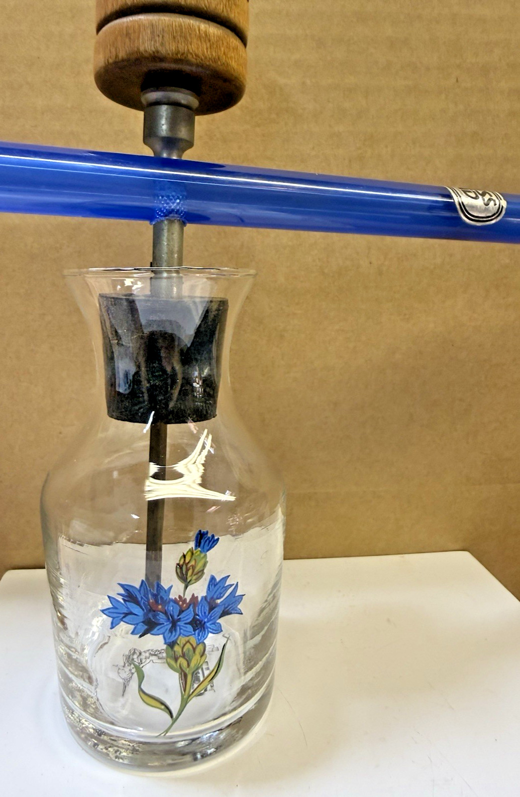 Miniature Org Glass Head Blue Flower Bong Unused Vase Wood Bowl RARE