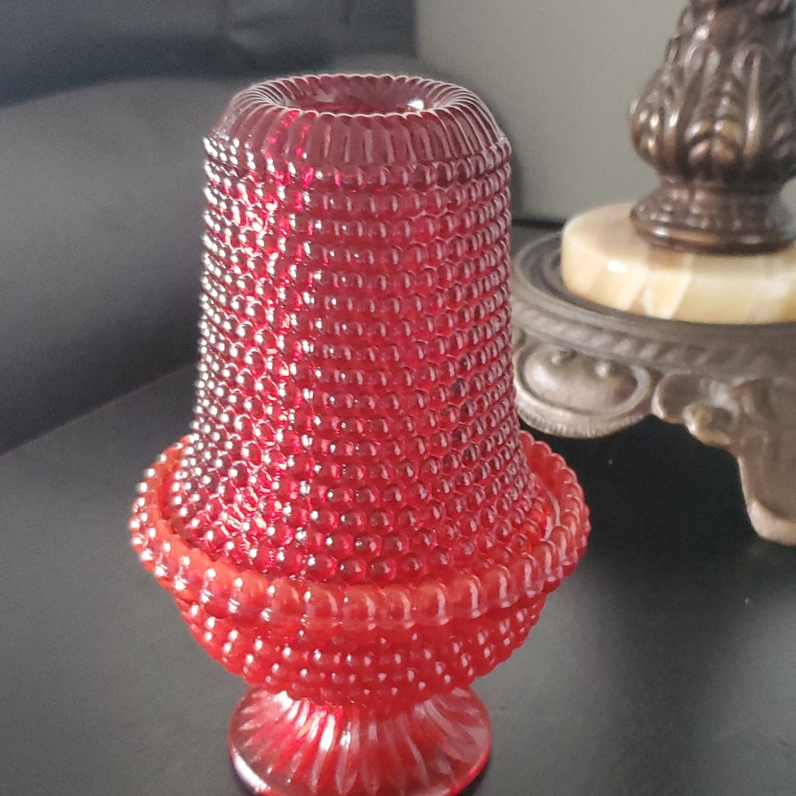 Vintage Duncan Miller Thousand Eyes Hobnail Glass Fairy Lamp , Has Small Chip