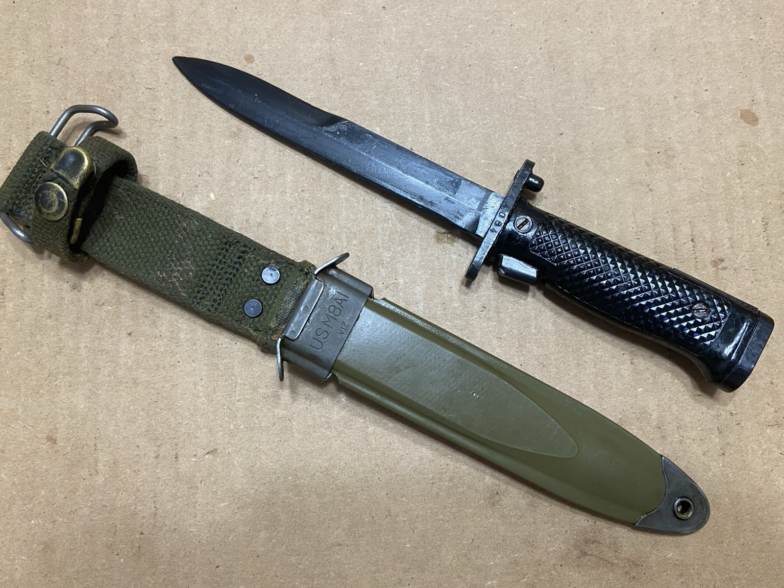 US M5A1 Garand Bayonet Milpar Col w USM8A1 VIZ Scabbard Nice condition USGI