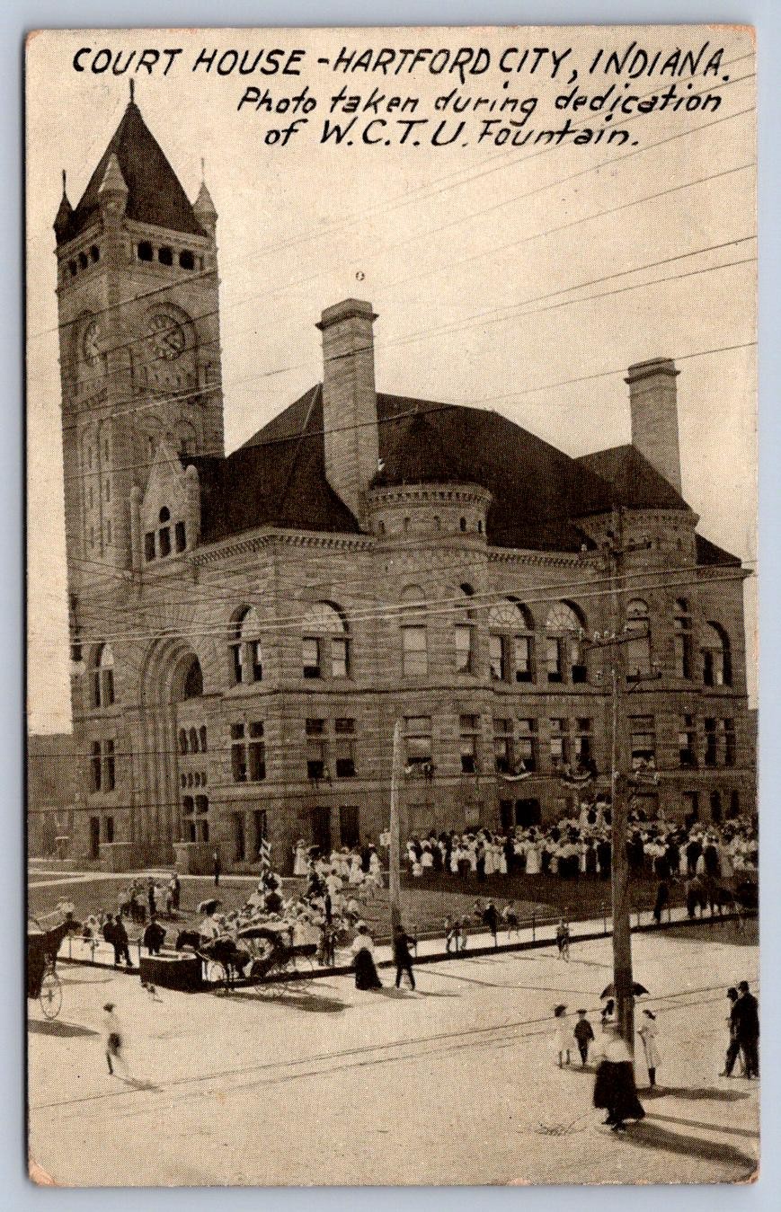 K67/ Hartford City Indiana Postcard c1910 Court House WCTU Fountain 330