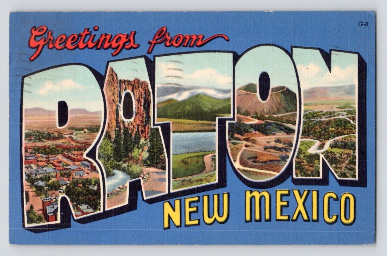 Greetings Raton New Mexico c1944 Kimmswick Missouri Vintage Linen Postcard