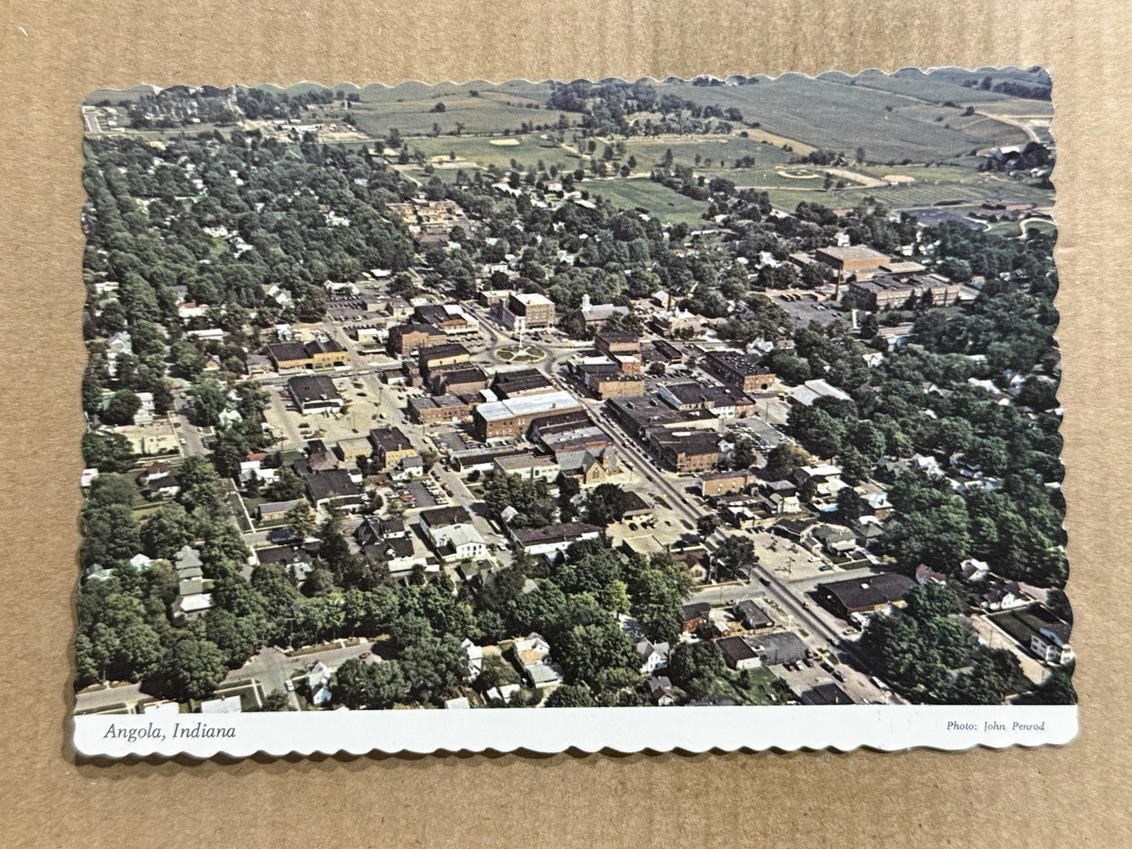 Postcard Angola IN Indiana Downtown Aerial View Vintage PC
