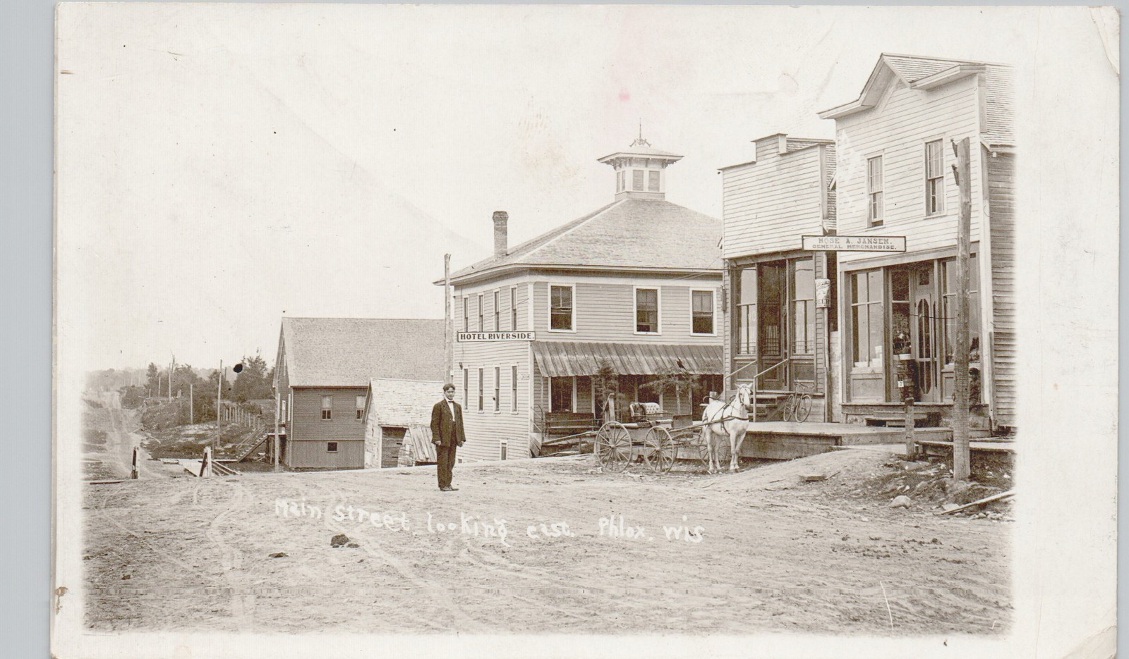 DOWNTOWN MAIN STREET phlox wi c1910 postcard wisconsin real photo rppc