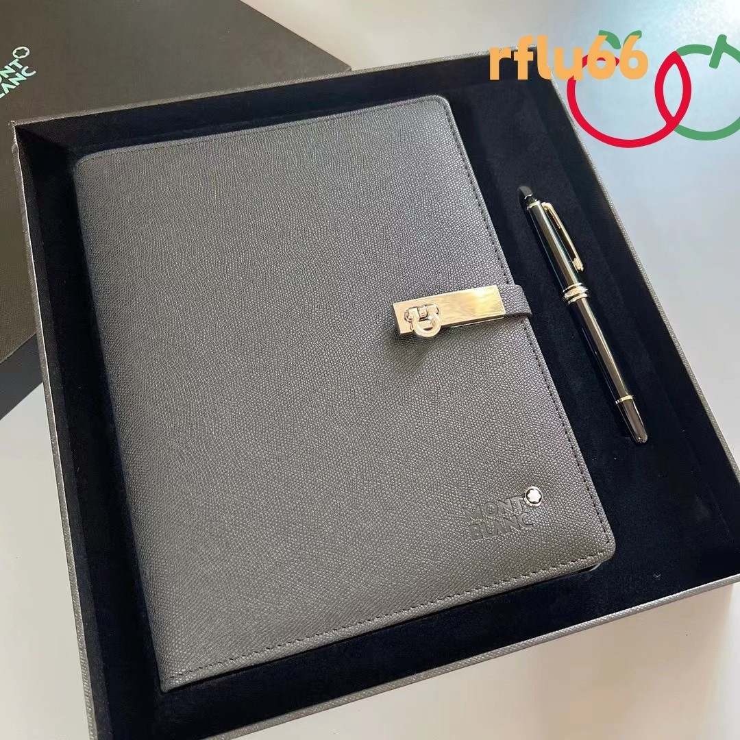 Montblanc Leather Notebook Metal Clasp & Resin Rollerball Pen Gift Set