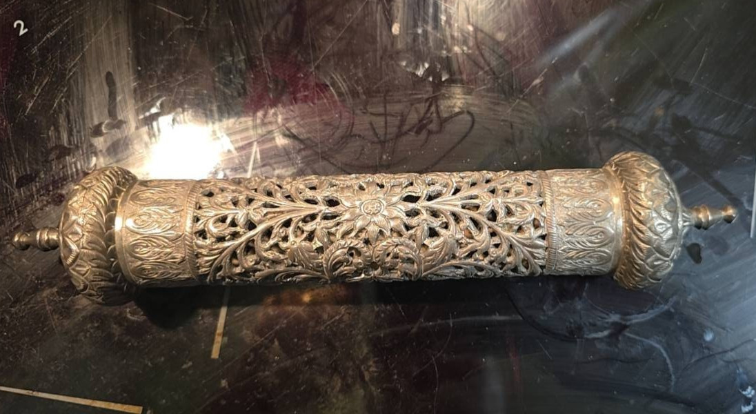 Antique Late 19th Century Pierced Silver Ceremonial Scroll Case (Judaica Ketubah