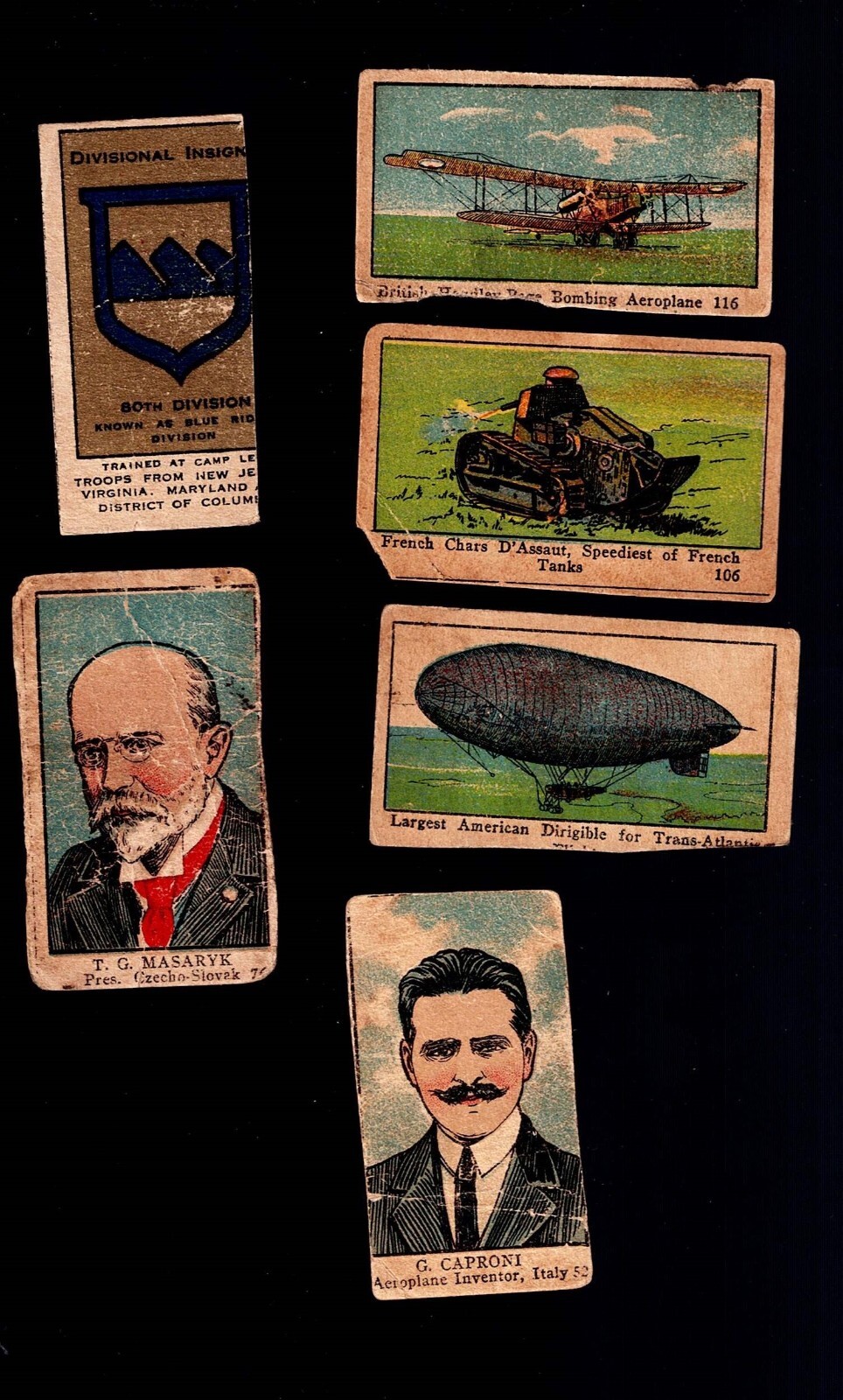 FREE SHIP Strip 1920s W545 WWI Scenes Leaders Insignias 106 116 120 125 80th Div