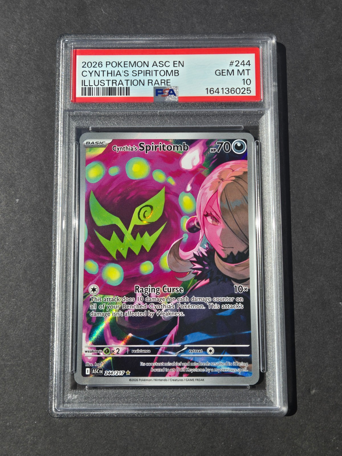 PSA 10 CYNTHIA'S SPIRITOMB 244/217 - ASCENDED HEROES ILLUSTRATION RARE GEM MINT