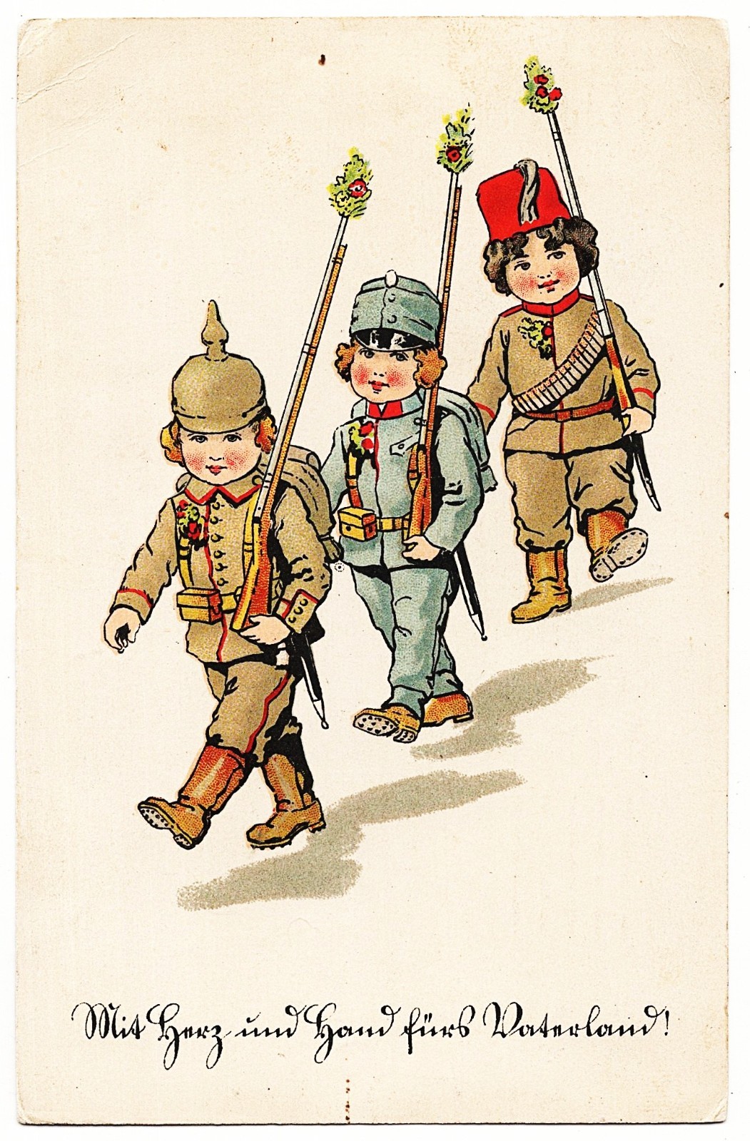 Child Military Soldiers mailed 1916 antique WW1 Propaganda postcard