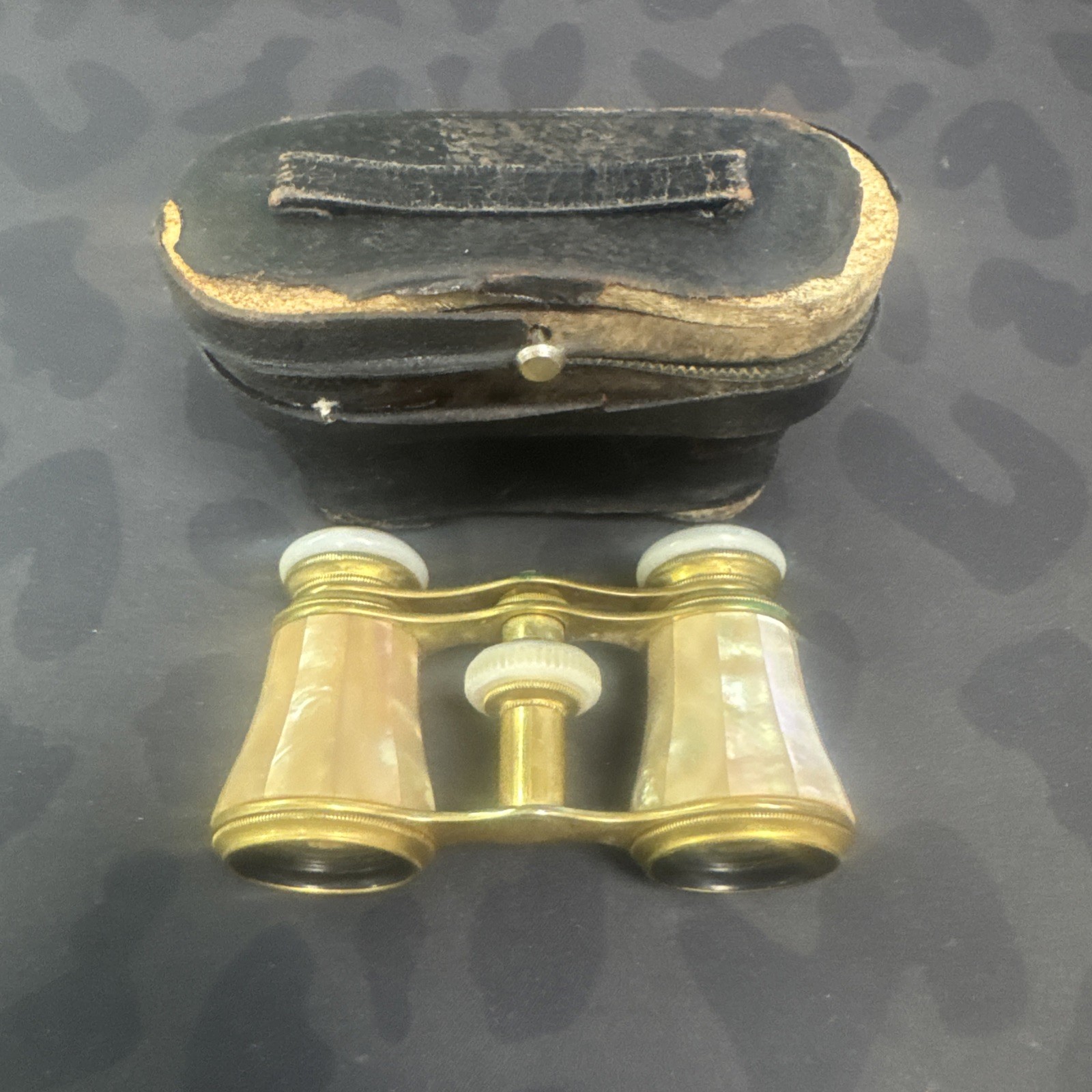 Antique Opera Glasses Binoculars Mother of Pearl Brass Lefils Paris W/ Case