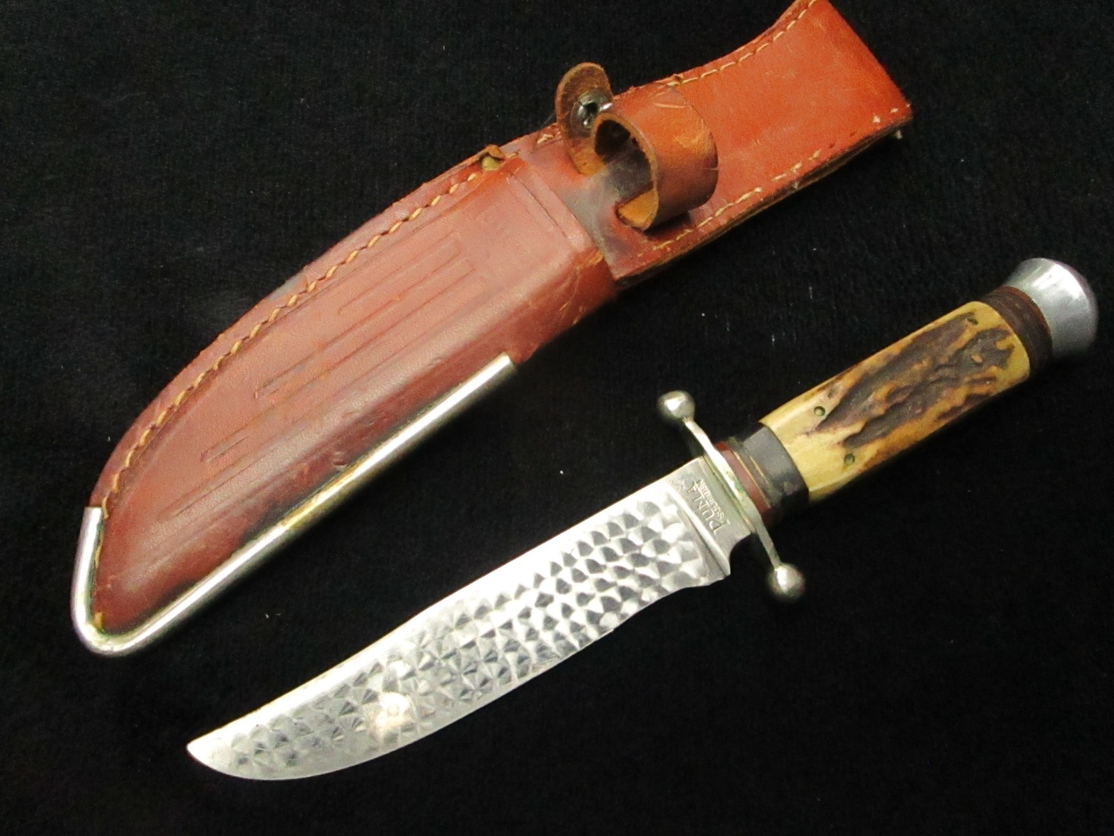VINTAGE GERMAN PUMA SOLINGEN STAG HANDLE SKINNING KNIFE AND US CASE XX SHEATH