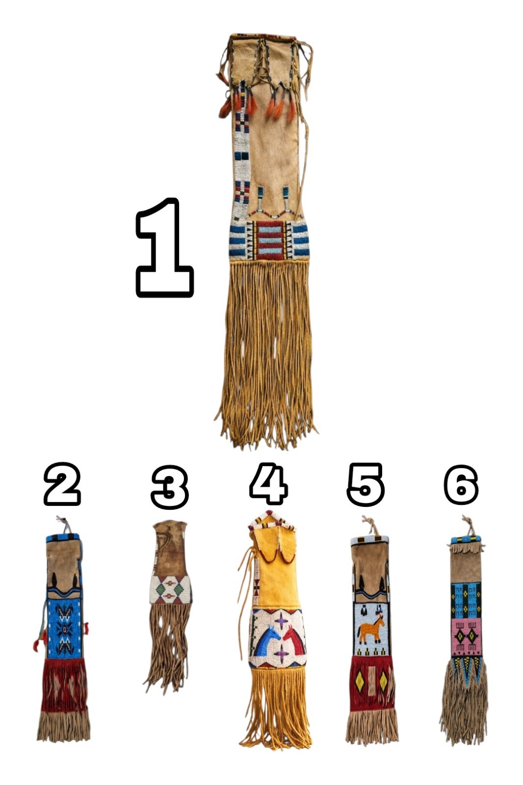 6 Pcs Handmade Sioux Native American Style Beaded Pipe Bag Tobacco Cover Pouch